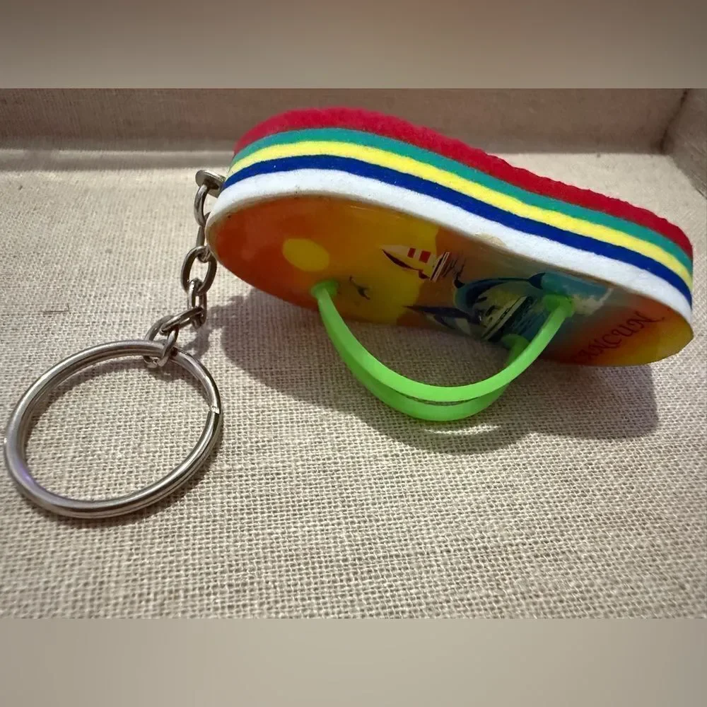 Colorful Flip-Flop Keychain Souvenir from Cancun with Green Straps